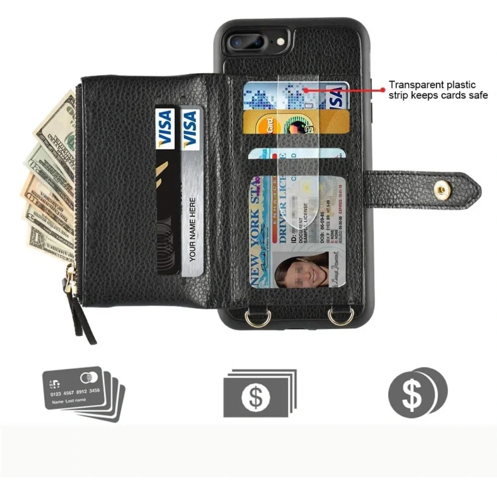 iPhone 7 Plus/8 Plus Crossbody and Wristlet PU Leather Case Wallet
